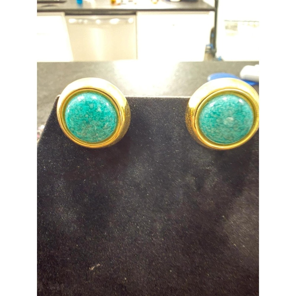 🔥Vintage Eilat Stone Gold Tone Clip-On Statement Earrings
